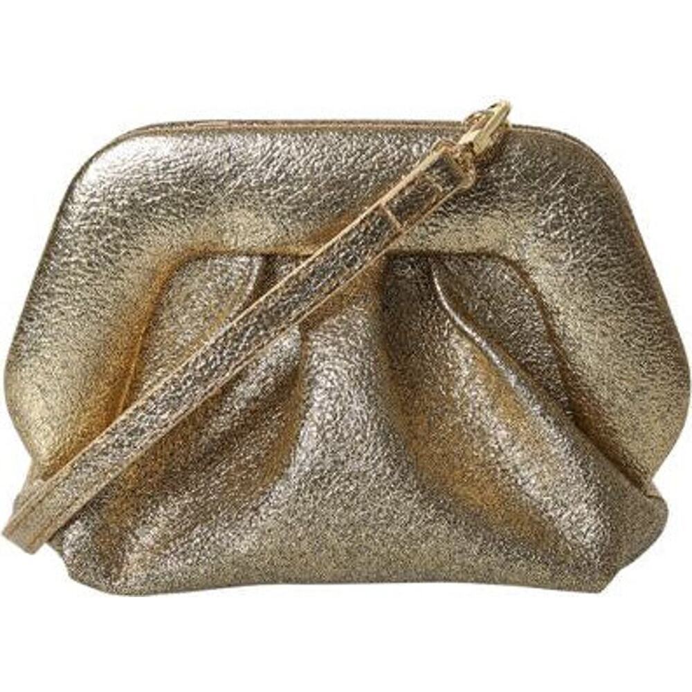 Themoire‎ Gea Clutch Bag Gold Metallic Faux Leather Laminated Crossbody